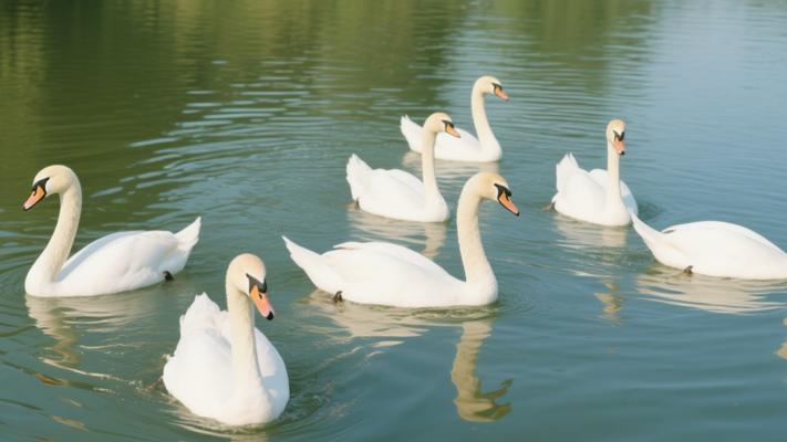 夏日湖面天鹅群游泳高清素材镜头文案