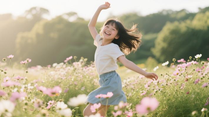 视频剪辑高清女孩花丛中快乐跳舞素材文案