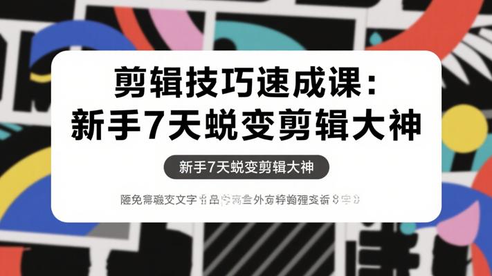 剪辑技巧速成课：新手7天蜕变剪辑大神