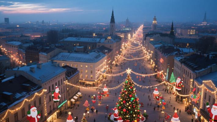 圣诞节城市航拍高清视频素材镜头文案
