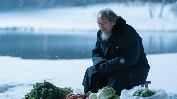 雪夜卖菜翁：澄明心湖中的人性微光