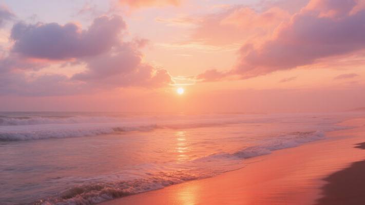 海滩朦胧日落电影镜头高清素材