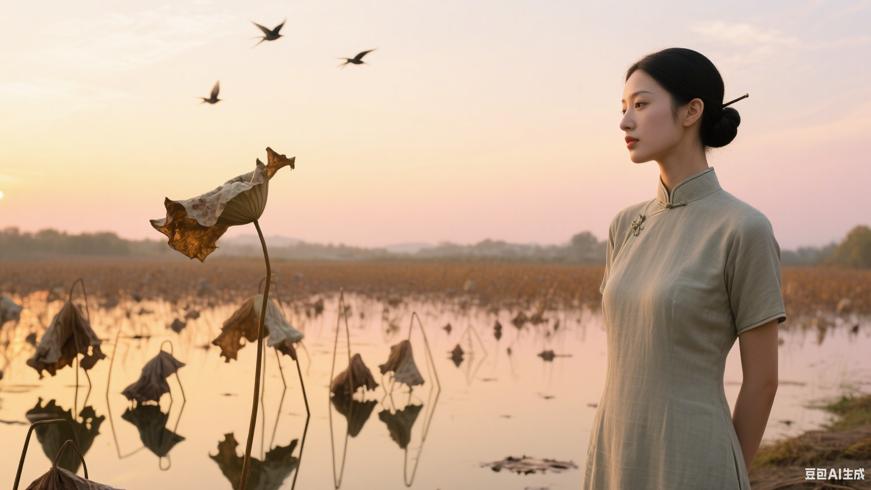 残荷不语风骨永存美人不暮气韵长流