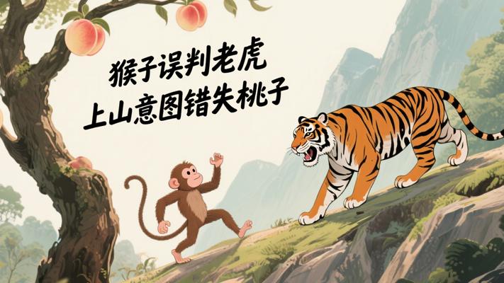 猴子误判老虎上山意图徒劳竞争错失桃子的故事