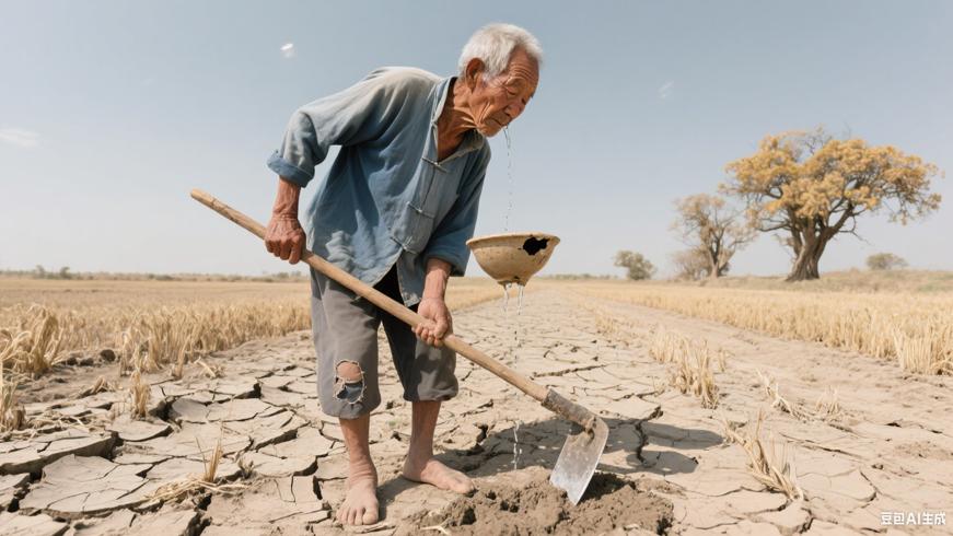 宁静乡村里老农民与旱灾的不屈抗争