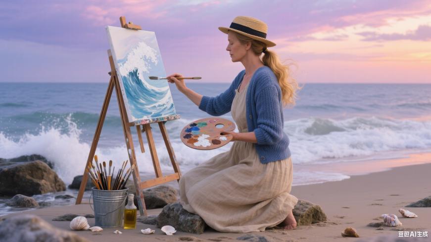 海边画家用心感受大海成就艺术人生