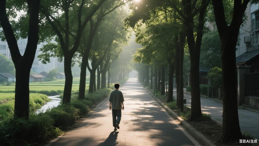 走在城市林荫道上念及乡野自在时光