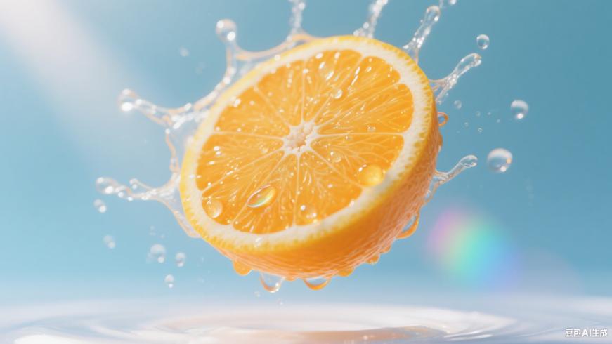 橘子片水中飞溅慢动作高清素材文案