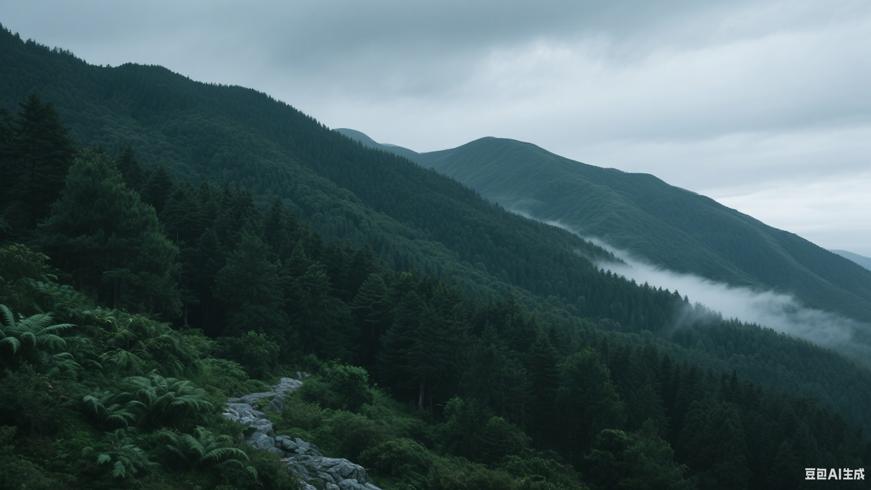 阴天下郁郁葱葱的青山高清镜头