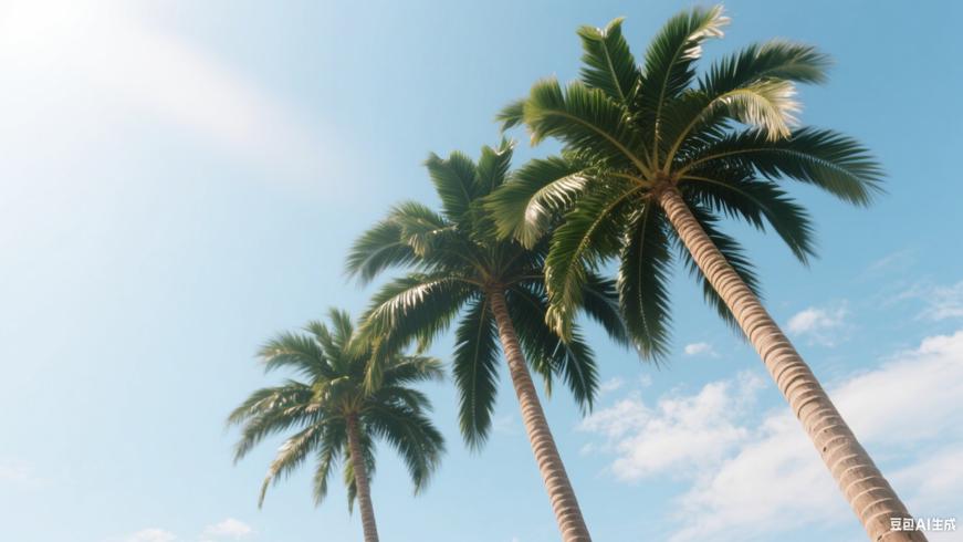 阳光下随风摇曳的棕榈树高清素材