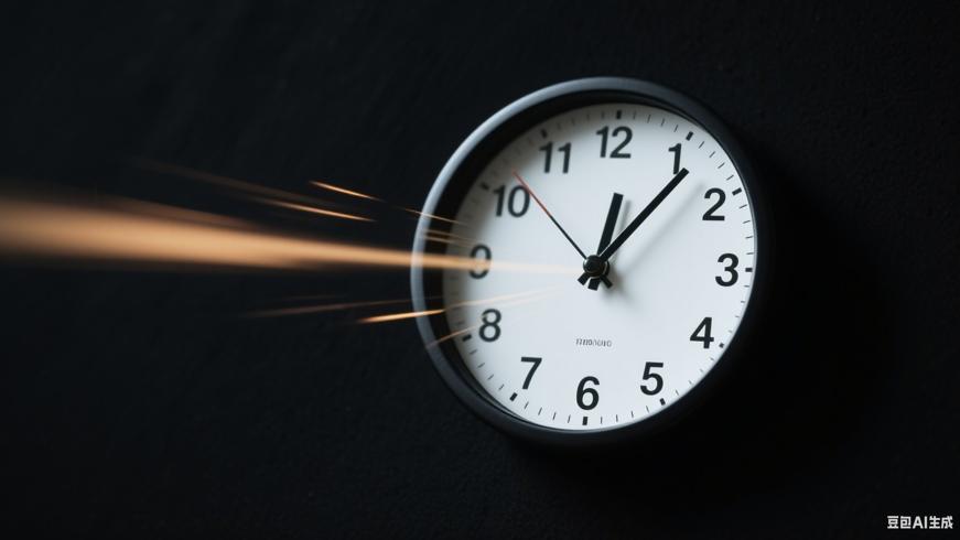 黑色背景上慢慢靠近的时钟与快速指针