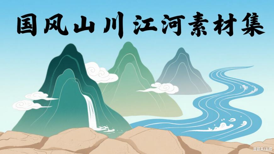 手绘山峰国风山川江河PSD素材54组：设计利器