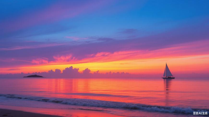 海边天际线后绚烂日落高清素材