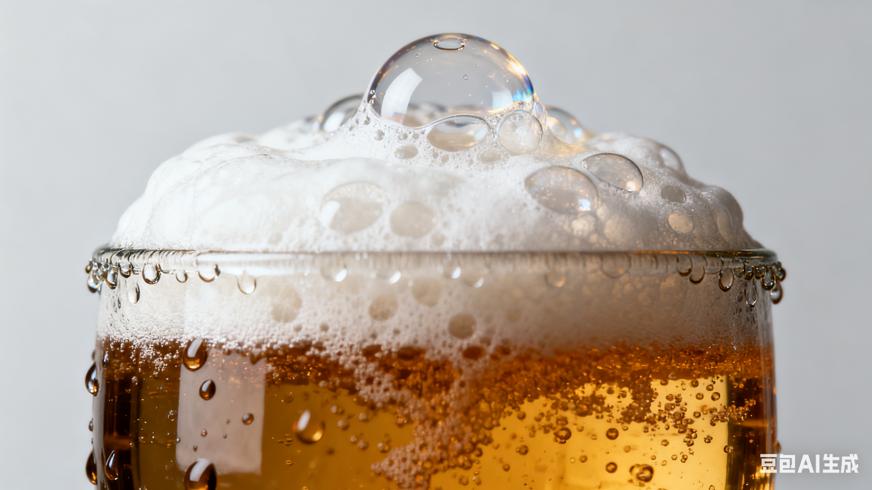 起泡啤酒泡沫与气泡闭合高清素材文案