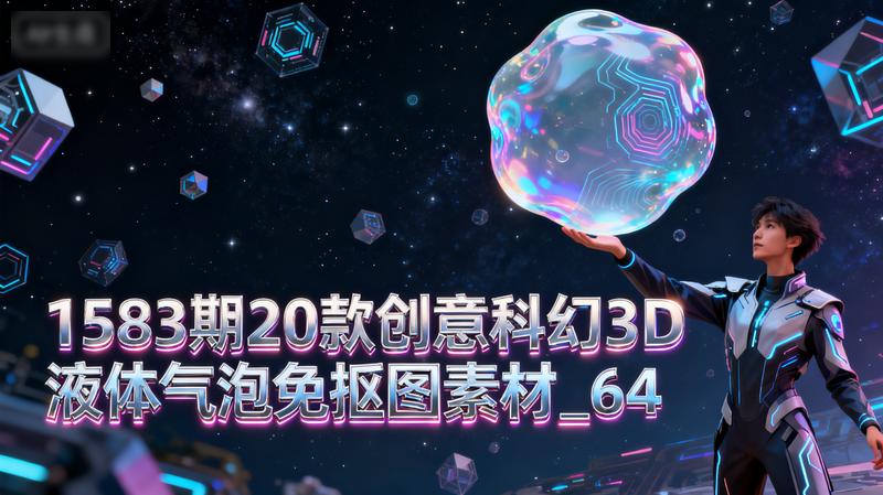 1583期20款创意科幻3D液体气泡免抠图素材_64