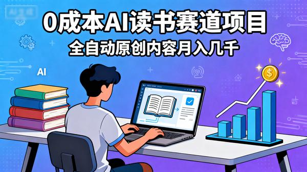 0成本AI读书赛道项目，全自动原创内容月入几千