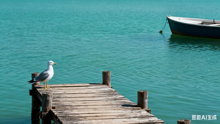 高清视频素材水体木墩海鸥小船自然镜头
