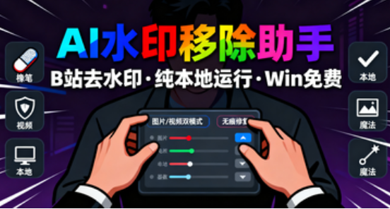支持B站水印去除！一键视频图片去水印工具，Ai水印移除工具，纯本地运行，支持win免费使用