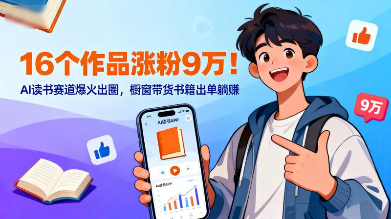 16个作品涨粉9万！又一AI读书赛道爆火出圈，橱窗带货书籍出单躺赚