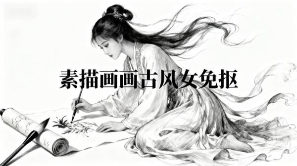 素描画画古风女免抠