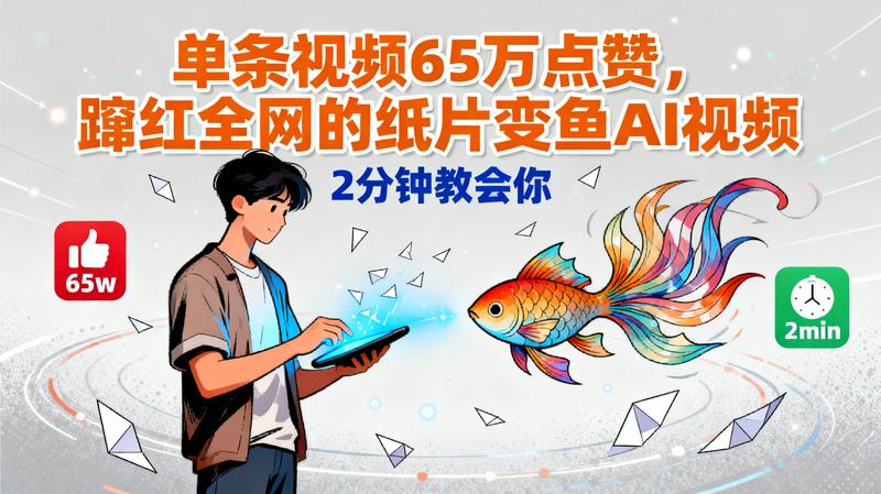 单条视频65万点赞，蹿红全网的纸片变鱼AI视频，2分钟教会你
