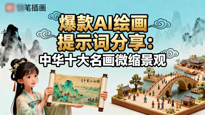 爆款AI绘画提示词分享：中华十大名画微缩景观