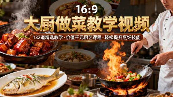 《大厨做菜教学视频》132 道视频教学各种美食做法 价值上千元 饕餮美食 提升厨艺