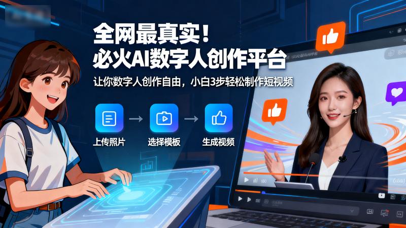 全网最真实！必火AI数字人创作平台，让你数字人创作自由，小白3步轻松制作短视频