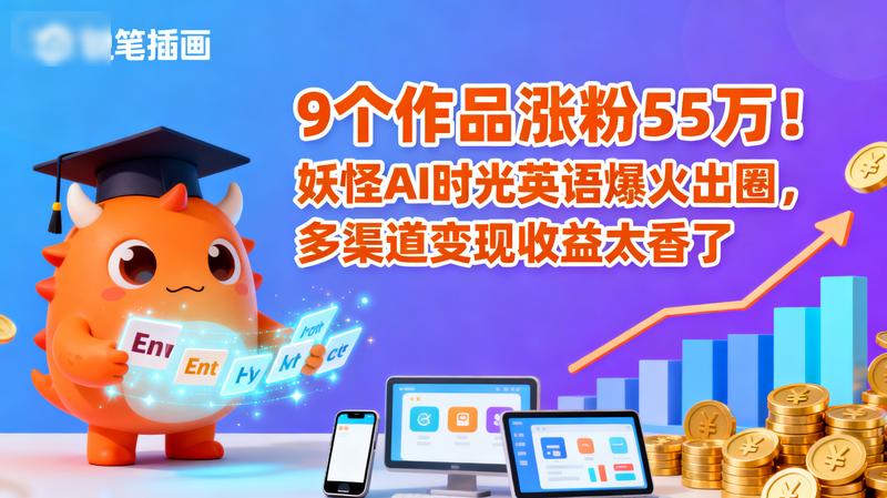 9个作品涨粉55万！妖怪AI时光英语爆火出圈，多渠道变现收益太香了