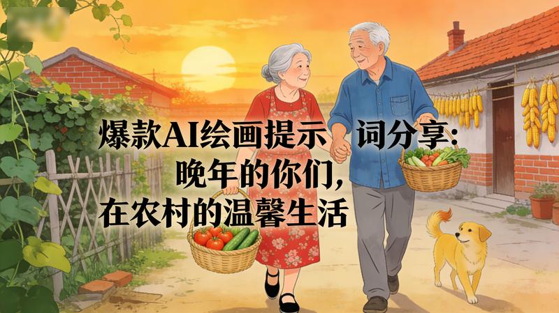 爆款AI绘画提示词分享：晚年的你们，在农村的温馨生活