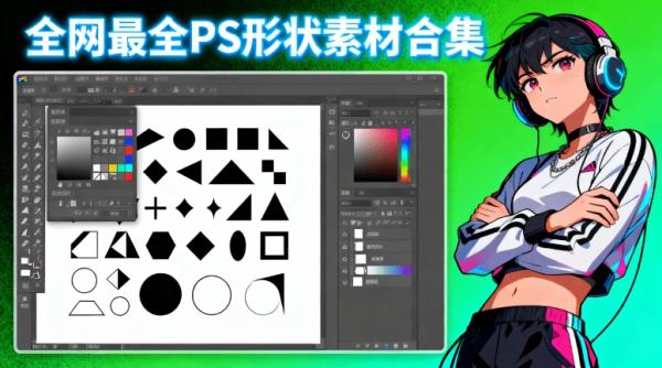自费购买素材，超级大合集！PS自定义形状工具8400款，全免费PS形状自取，一键即可轻松导入PS使用