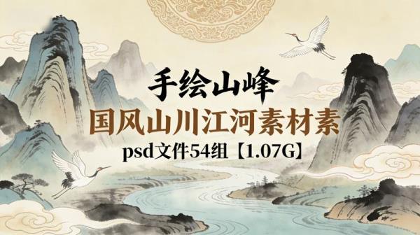 【手绘山峰】国风山川江河素材psd文件54组【1.07G】