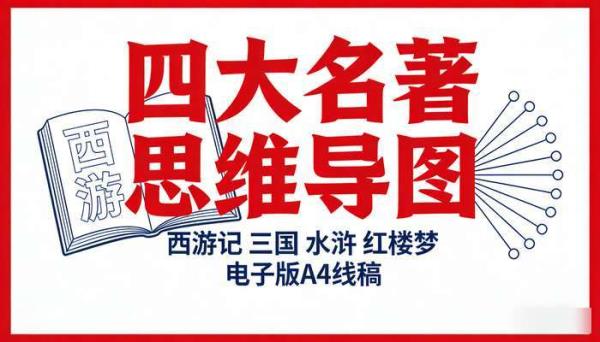 四大名著思维导图手抄报 西游记三国水浒红楼梦电子版A4线稿
