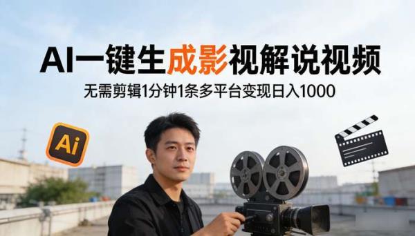 AI一键生成影视解说视频 无需剪辑1分钟1条多平台变现日入1000