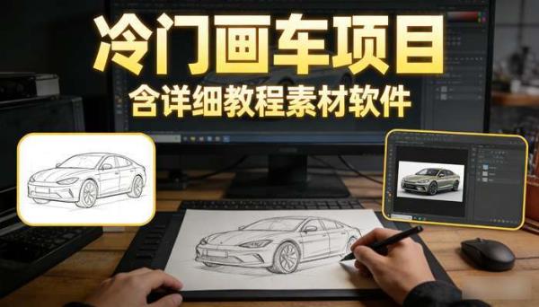 冷门画车项目 含详细教程素材软件