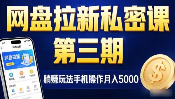 网盘拉新私密课第三期 躺赚玩法手机操作月入5000