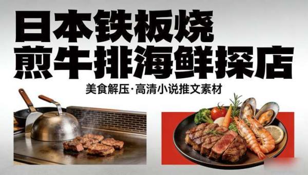 日本铁板烧煎牛排海鲜探店 美食解压高清小说推文素材
