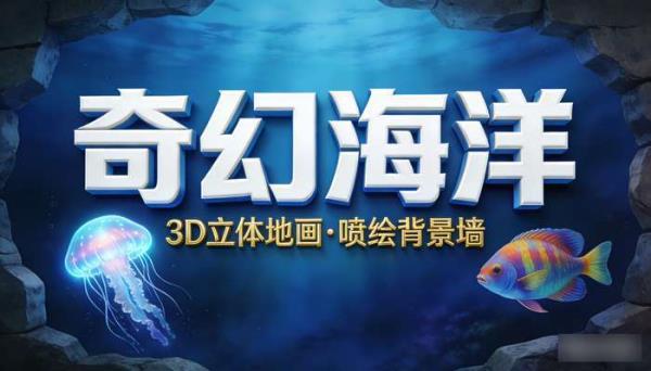 3D立体地画墙绘素材 奇幻海洋喷绘背景墙装饰地贴壁画图片