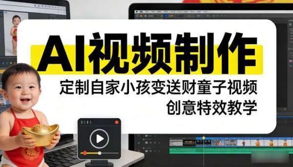 《AI视频制作》定制自家小孩变送财童子视频 创意特效教学