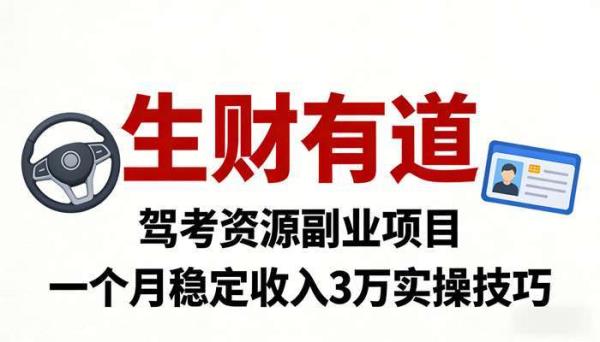 《生财有道》驾考资源副业项目 一个月稳定收入3万实操技巧