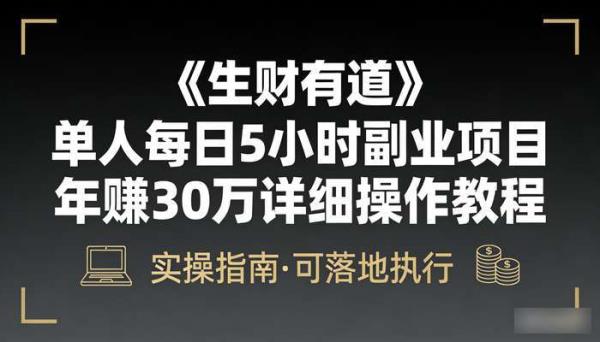 《生财有道》单人每日5小时副业项目 年赚30万详细操作教程