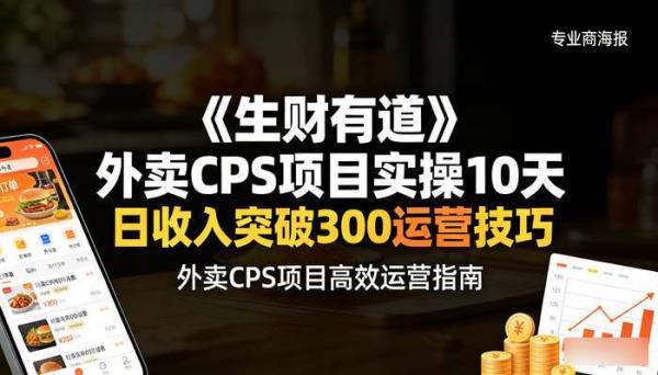 《生财有道》外卖CPS项目实操10天 日收入突破300运营技巧