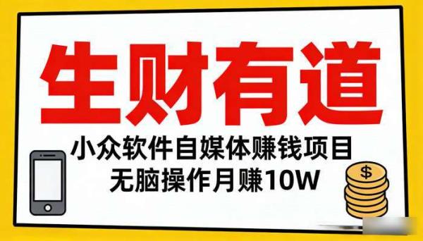《生财有道》小众软件自媒体赚钱项目 无脑操作月赚10W