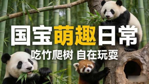 国宝大熊猫小浣熊 吃竹叶爬树玩耍自媒体短视频素材34款