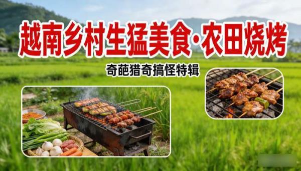 越南乡村生猛美食农田烧烤 奇葩猎奇搞怪高清中视频解说素材