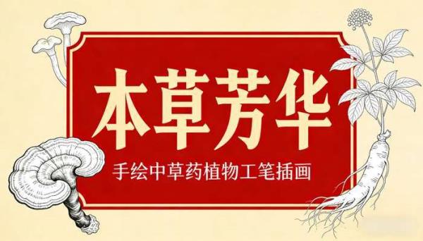 中国风复古中草药植物工笔画 手绘本草花卉插画设计图片素材