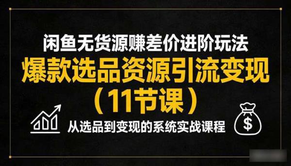 闲鱼无货源赚差价进阶玩法 爆款选品资源引流变现（11节课）