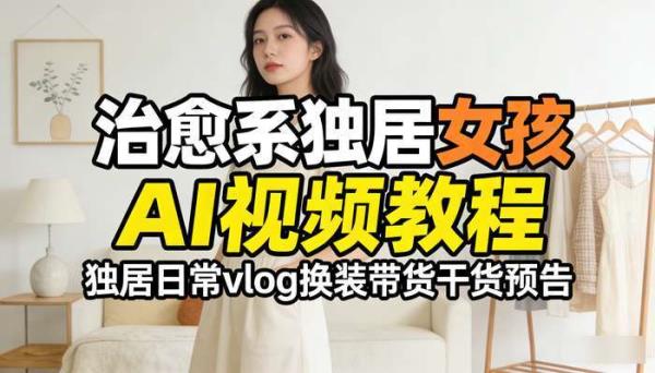 治愈系独居女孩AI视频教程 独居日常vlog换装带货干货预告