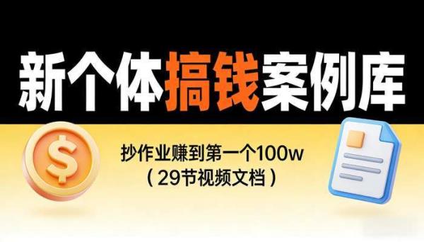 新个体搞钱案例库 抄作业赚到第一个100w（29节视频文档）
