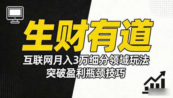 《生财有道》互联网月入3万细分领域玩法 突破盈利瓶颈技巧